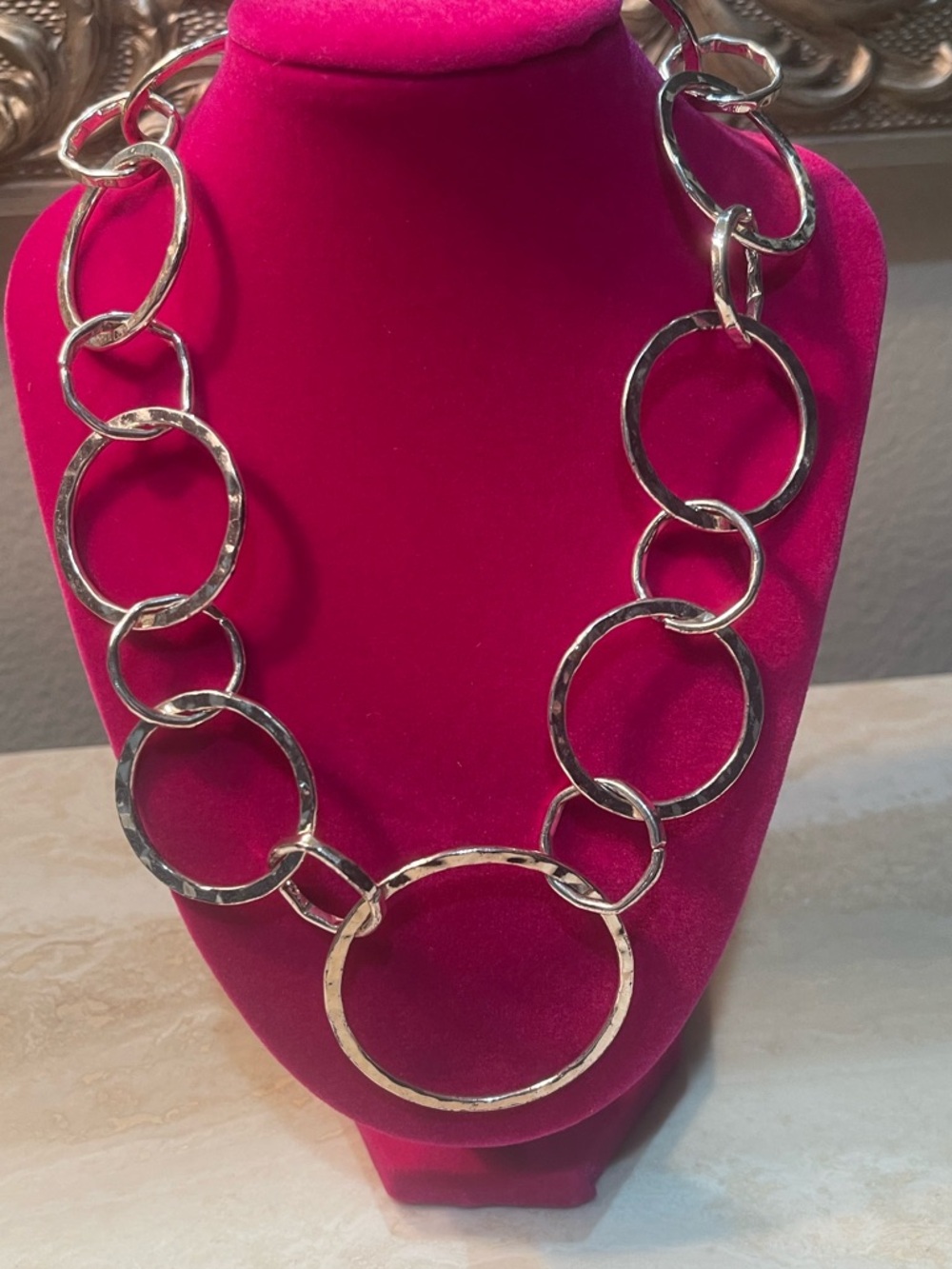 Express Silver-Tone Large Hammered Link Necklace